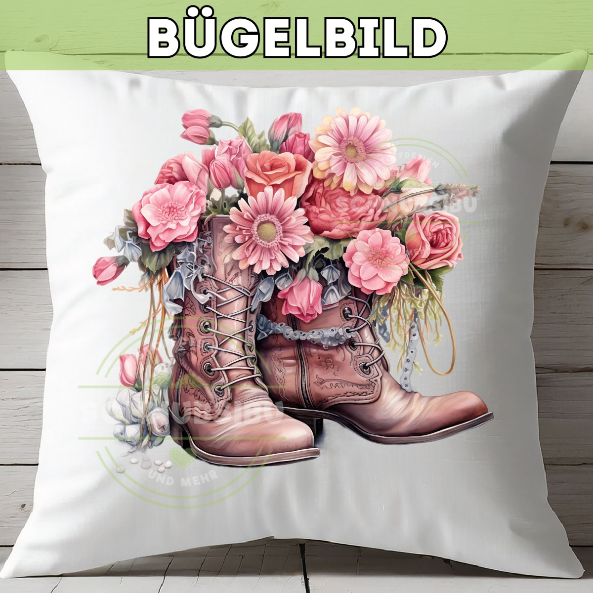 Bügelbild Flower Boots rosa